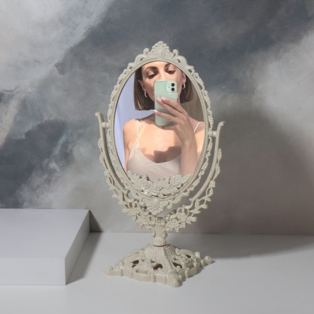 The mirror is desktop, bilateral, with an increase, a mirror surface 13.5 × 18.5 cm, beige color-3
