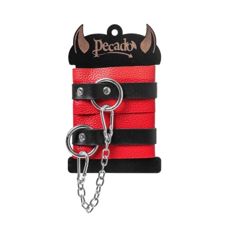 The shackles of Pecado BDSM, soft, with one strap with groves, genuine leather, red-black-5