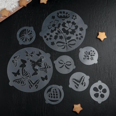 A set of culinary stencils for decorating baking "Bouquet", 8 pcs: 2 pcs d = 20 cm, 6 pcs d = 8 cm-7