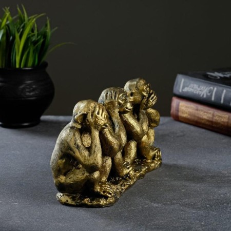 Figure "Three chimpanzees on the branch" aged brass, 20x12x6cm-3