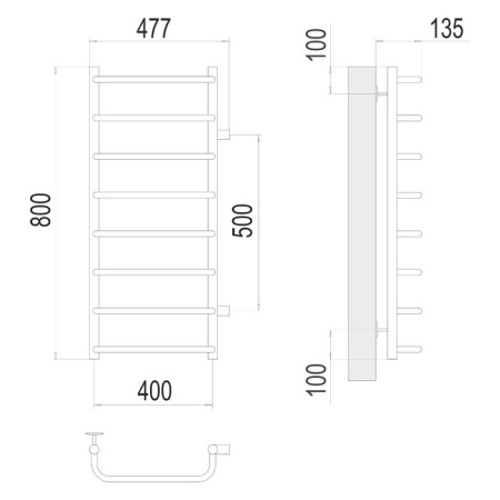 Water towel Terminus "Standard" P8, 400x800 mm, lateral connection, chromium-1