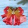 Decoration New Year's "double bell" with a rose and a bow, 19x14 cm, red