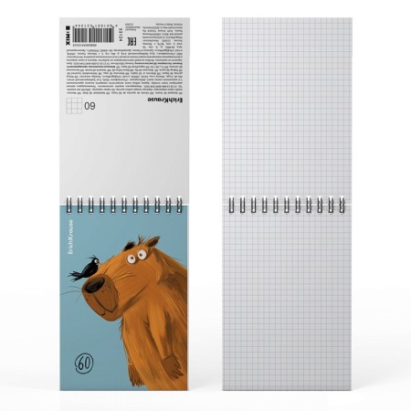 Notebook on spirals A6, 60 sheets, cell, Erichkrause "Happy Capy", cardboard cover, offset unit, white 100%, mix-5
