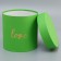 The box is round, with the embossing "Love" Saladovaya, 18*18*18cm