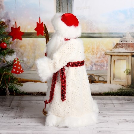 Santa Claus "Shik" in a red-white fur coat with a staff, 47 cm moving-3