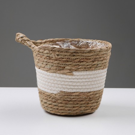 Kashpo wicker "Tanzania" with a pen, 21.5x21.5x18.8 cm, natural, white