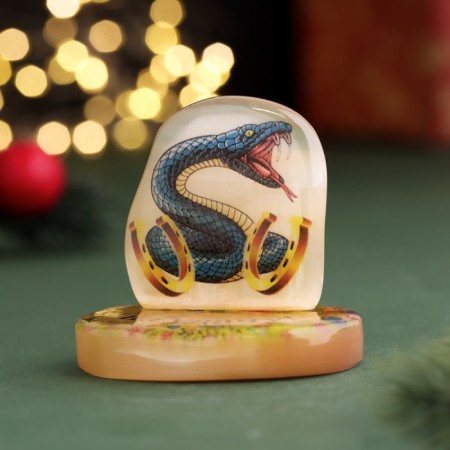Souvenir "Snake for good luck! 2025", Selenite, 6x6x4.5 cm