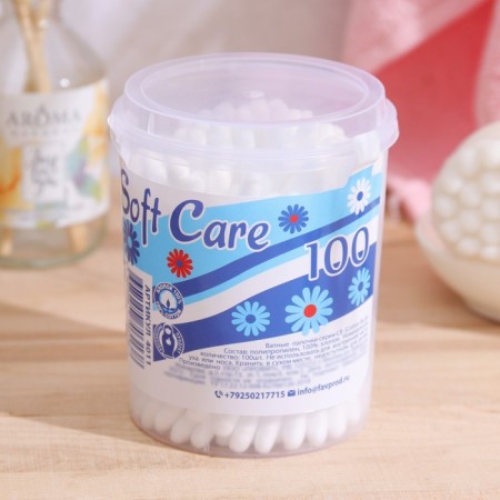 Cotton sticks Soft Care, 100 pcs. in glass