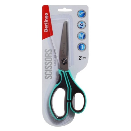 Scissors 21cm Berlingo "Easycut 350" Assorted, ergonomic handles, soft inserts, euro suspension-1