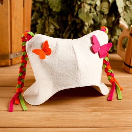 Hat for the bath "Butterflies" with pigtails, children's