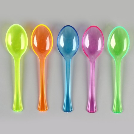 Tablespoons are plastic, in a set 12 pieces, mix colors