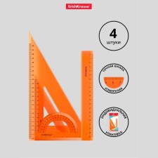 Drawing average 4 objects Erichkrause (ruler 20 cm, square 13 cm and 22 cm, transporter) orange