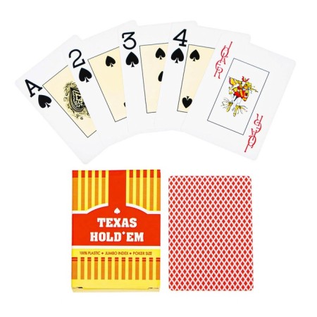 Plastic playing cards, 54 pcs, 32 μm, 9 x 6.6 cm, red shirt