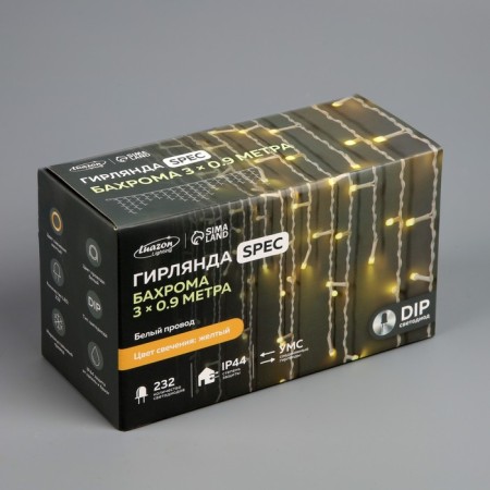 Garland "fringe" 3 × 0.9 m, IP44, UMS, white thread, 232 LED, yellow glow, 220 V-6