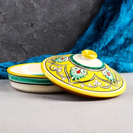 Maslenka Rishtan ceramics "Patterns", 17 cm, yellow-1