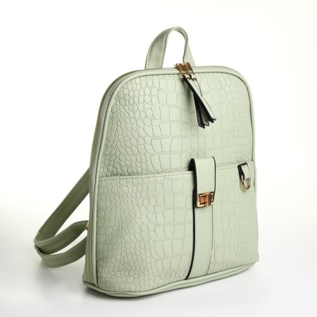 City backpack on a zipper, green color