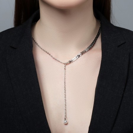 The necklace "chain" leaflets and beads, white color in silver, 45 cm-2