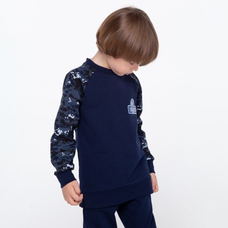 Sports suit (sweatshirt, trousers) for a boy, color blue camouflage/dark blue, height 128 cm (34)-4