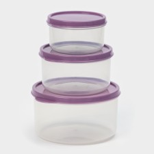 A set of food containers of round shares, 3 pcs: 150 ml, 300 ml, 500 ml, purple color