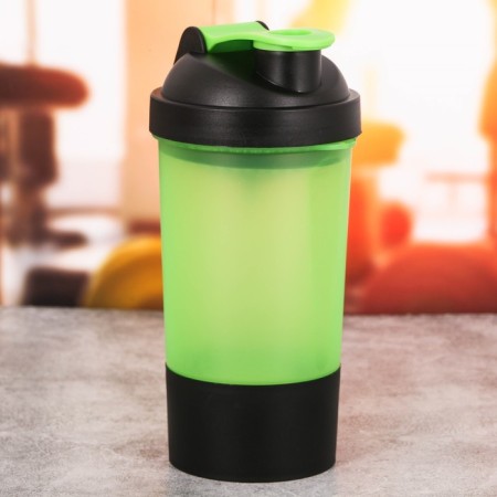 Sports shaker with a bowl for protein, green, 500 ml-1