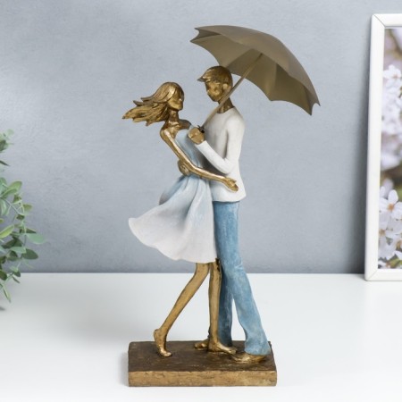 Polystone souvenir "In love pair under an umbrella" Blue-and-white gradient 37.5/31x8.5x15 cm