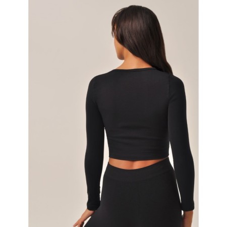 Crop Top female with long sleeves Crop Top Manica Lunga, size 48, black color-1