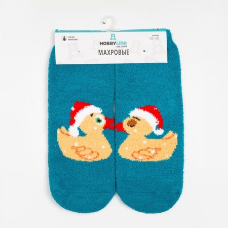Women's terry socks "ducks", blue color, size 36-40-4