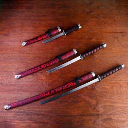 Suv. Product Katana 3V1 on a stand, scabbard fabric, red dragons on black 47/70/89cm-1