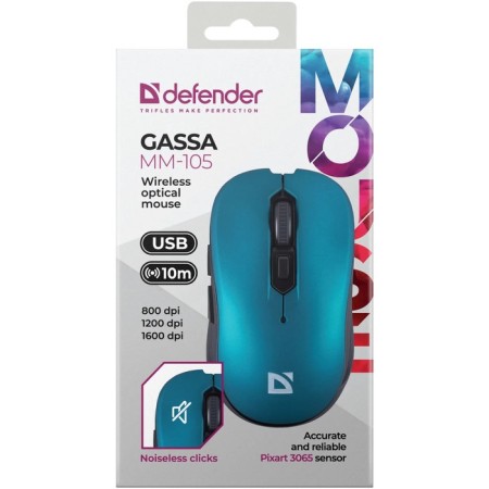 The mouse Defender Gassa MM-105, wireless, optical, 1600 dpi, 1xaa (not in compls), blue-5