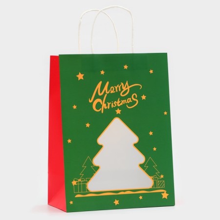 Gift package with the "Christmas tree" window 26 x 35 x 16 cm, green-1
