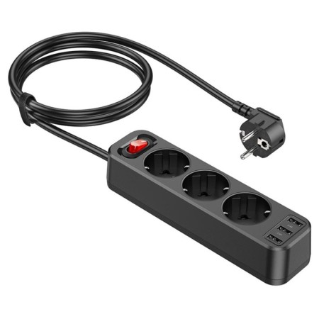 The Hoco NS2 network filter, 3 outlets, 4000 W 16 A, Type-C PD 20 W, 3 USB 2.4 A, 1.8 m, black-1