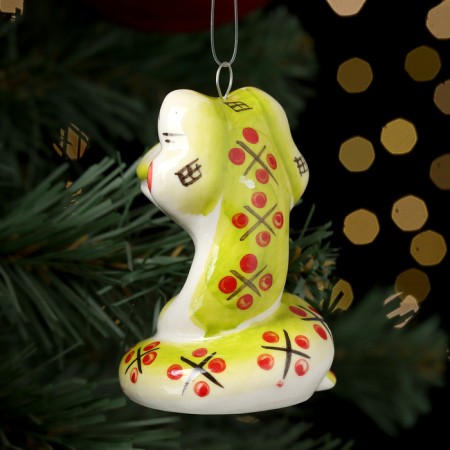 Christmas tree toy "Snake Smile Green", 7 cm, porcelain-2
