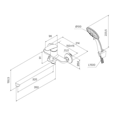 MILARDO RORA RORBL00M10 bath mixer, 350 mm pour, black matte-3
