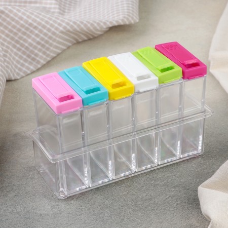 Set for spices "compact", 100 ml, 17 × 7 × 10 cm, 6 pcs, one -sided dispenser, color mix