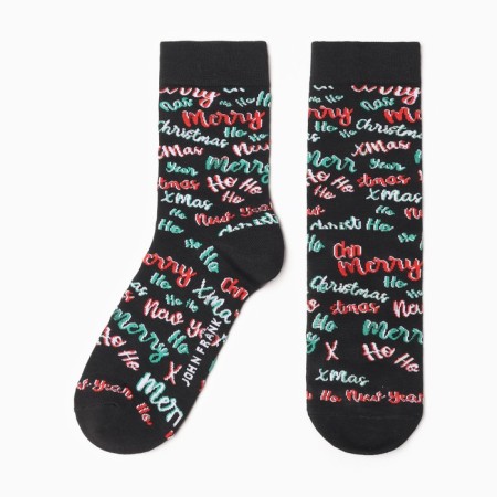 Socks men's New Year's inscriptions, black color, size 39-44