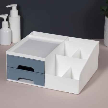Organizer for storing cosmetics, 7 sections, 22 × 19 × 9 cm, white/blue color-2