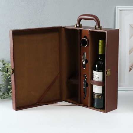 Casket wood, leatherette to the bottle "Plant patterns" 3 objects 37x26x11.5 cm-1