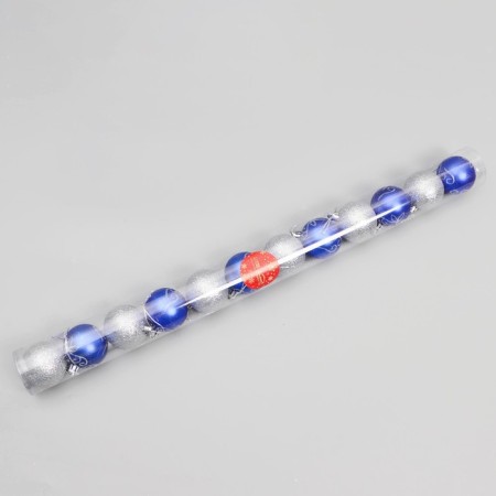 Set of balls plastic D-5 cm, 12 pcs "Agnet" flowers, silver-blue-1