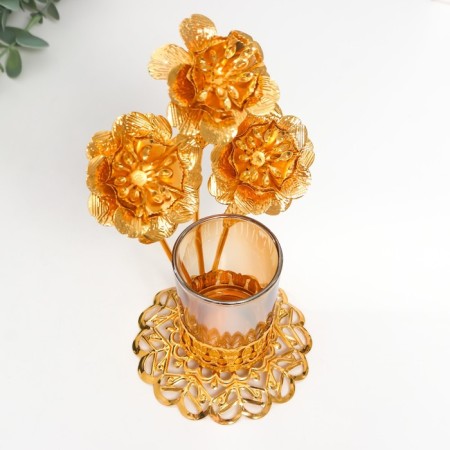 Climber Metal, glass for 1 candle "Golden Flowers" D-5 cm 9.5x13x19 cm-6