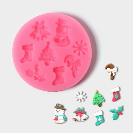 Silicone Mold "New Year's paraphernalia", 6.5 × 6.5 cm, pink color