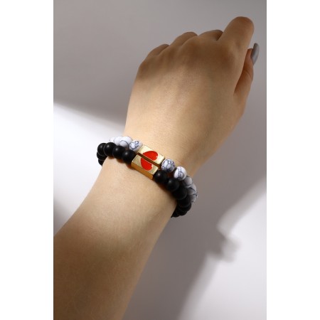 Bracelets "Demetrons" Heart with beads, black and white color, ball No. 8, D = 6.5 cm-8