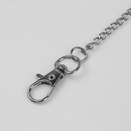 Ring for a keychain on a chain, with a carbine, d = 25 mm, 35.5 cm, 12 pcs, silver color-1
