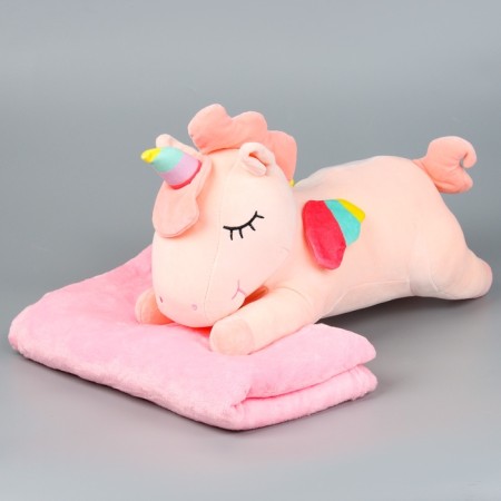 Skill of a soft toy "Unicorn" with a blanket, 50 cm, pink color-1