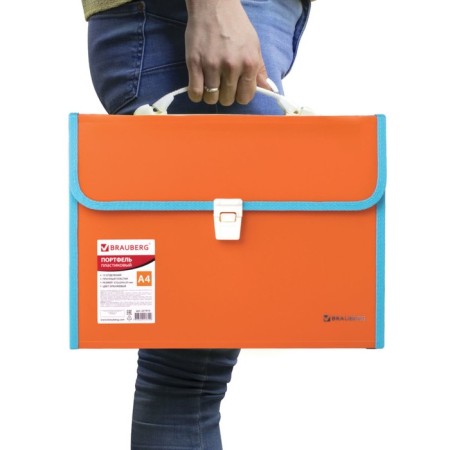 Plastic portfolio BRAUBERG Joy, A4 (330 x 245 x 35 mm), 13 departments, with edging, index labels, orange-7