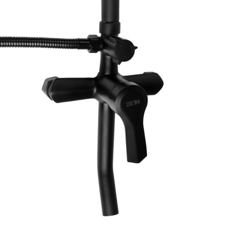 The shower system Zein Z3861, mixer, tropical and hand watering can, shelf, brass, black-12