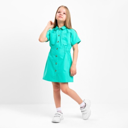 Children's dress with kaftan pockets, size 30 (98-104 cm), green color-4