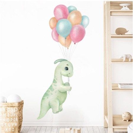 Stick plastic interior color "Green dinosaur with balloons" 30x60 cm