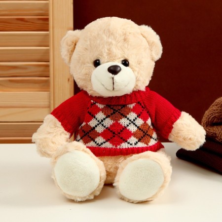 Soft toy "Bear" in a jacket with rhombics, 25 cm, color mix-1