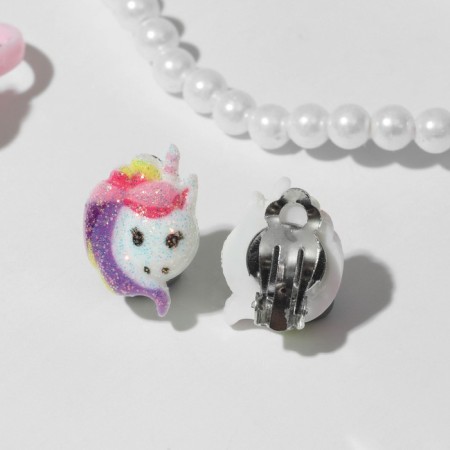 Set of children's 4 items: clips, beads, bracelet, ring "Unicorn", color-2
