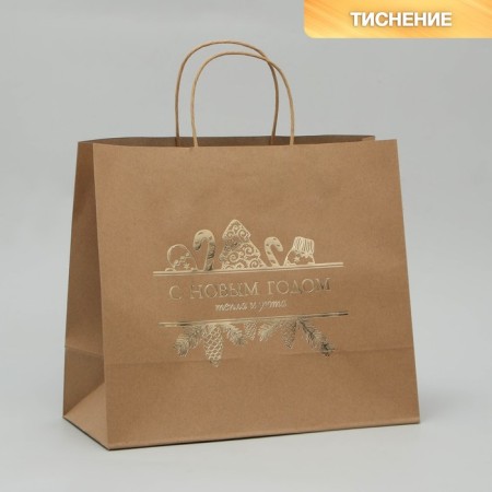 Package Gift Kraft New Year, 32 x 28 x 15 cm, New Year-1